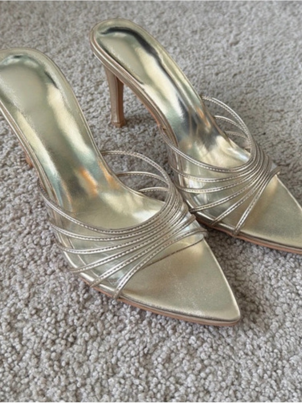 Elegant Gold Women's Strappy Pointed-Toe Heels